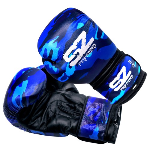 SZ Fighters - Боксови ръкавици естествена кожа - Camo - Blue - SZ Fighters